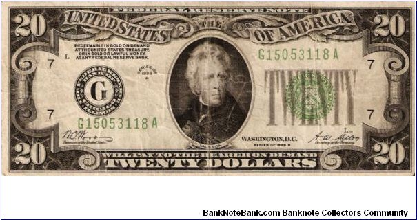 Twenty Dollars.  Sigs, Woods and Mellon. Banknote