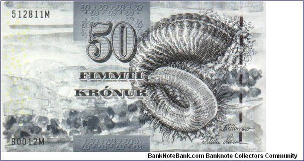 Faeroe Islands.
Ram's horn on front. Cliff on back Banknote