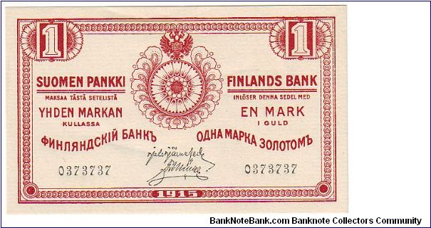 1 markka
7 serial number

This note is made of 09.09.-19.09. 1915 Banknote