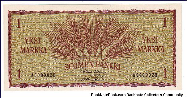 1markka Serie A

Very rare (low serial number)

This note is made of 1961 Banknote
