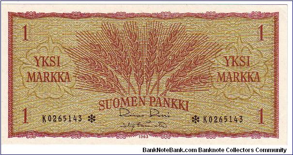 1 markka Serie K

The replacement of banknotes (asterisk)

This note is made of 1963 Banknote