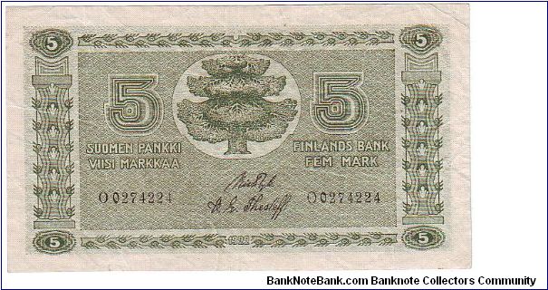 5 markkaa
This note is made of 02.10.-31.10. 1925 Banknote