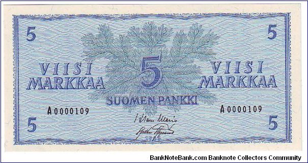 5 markkaa

Low serial number

This note is made 1962 Banknote