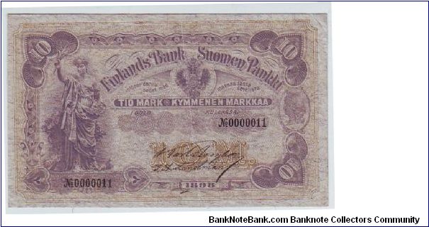 10 markkaa

Very rare 
(very low serial number)

This note is made of 1898 Banknote
