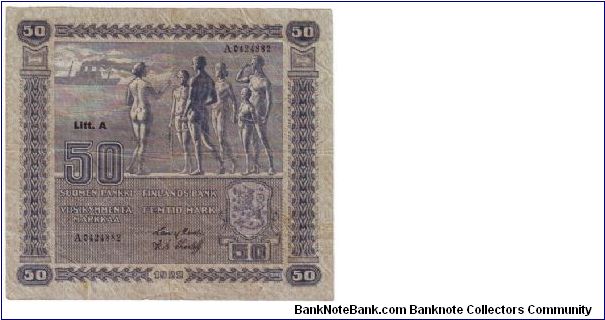 50 markkaa Litt.A

Rare  

This note is made of 02.01.-16.01.1926 Banknote