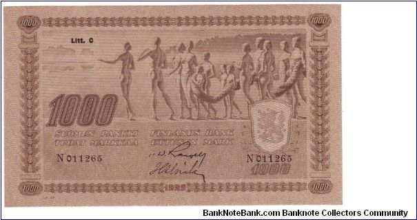 100 markkaa 1922 Litt.C
Uncommon in this condition
This note is made of 06.04.-14.05. 1945 Banknote