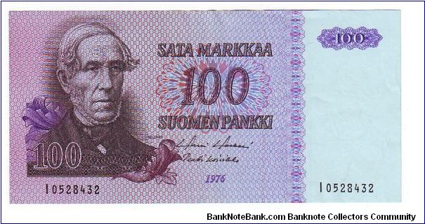 100 markkaa 1976
The replacement banknote series I (without the stars)
	
This note is made of 1981 Banknote