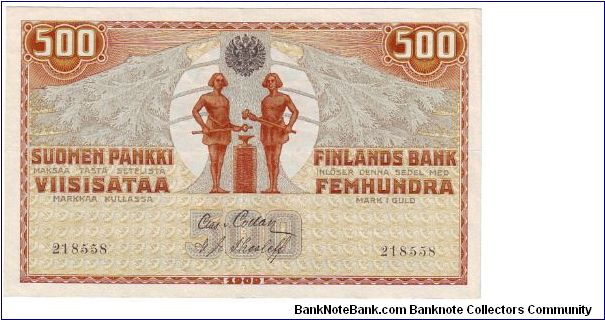 500 markkaa

rebellion of the government printing of banknotes

This note is made of 02.04.-03.04. 1918 Banknote
