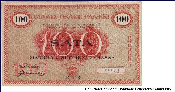 100 Markkaa

The Finnish government, civil war during the printing of banknotes

Banknote size 158 X 95mm (inch 6,22 X 3,74) Banknote