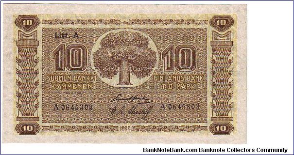10 Markkaa Litt.A Serie A

Banknote size 120 X 68mm (inch 4,724 X 2,677)


This note is made of 22.04.-08.06. 1926 Banknote