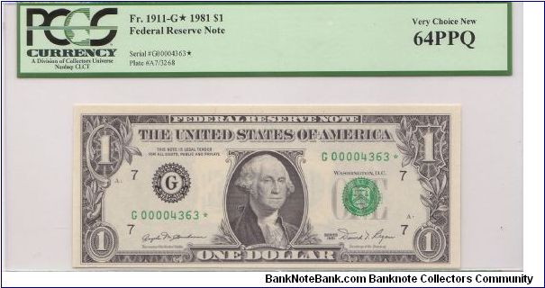 1981 $1 CHICAGO FRN


**STAR NOTE**

**PMG 64PPQ** Banknote