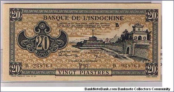 FRENCH INDO-CHINA
20PIASTRES Banknote