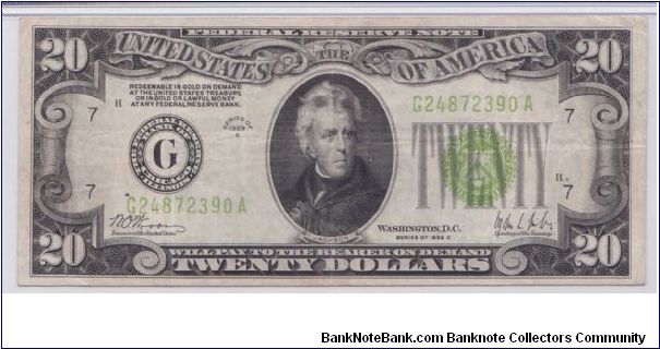 1928 C $20 CHICAGO FRN

**PMG 25 VF**

**LIGHT GREEN SEAL**

**SUPER KEY NOTE**

**ONLY 5 GRADED HIGHER BY PMG** Banknote