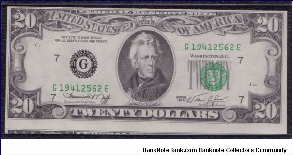 1974 $20 CHICAGO FRN


**MAJOR CUTTING ERROR**

#1 OF 2 CONSECUTIVE Banknote