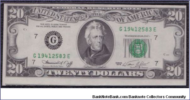 1974 $20 CHICAGO FRN


**MAJOR CUTTING ERROR**

#1 OF 4 CONSECUTIVE Banknote