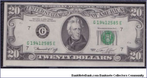 1974 $20 CHICAGO FRN


**MAJOR CUTTING ERROR**

#3 OF 4 CONSECUTIVE Banknote