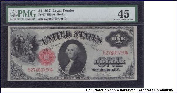 1917 $1 LT

ELLIOTT/BURKE

**PMG 45**

FR#37 Banknote