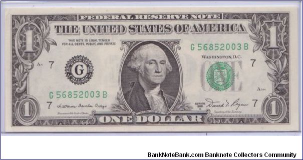 1981 A $1 CHICAGO FRN

**2ND NOTE OF CHANGEOVER PAIR** Banknote