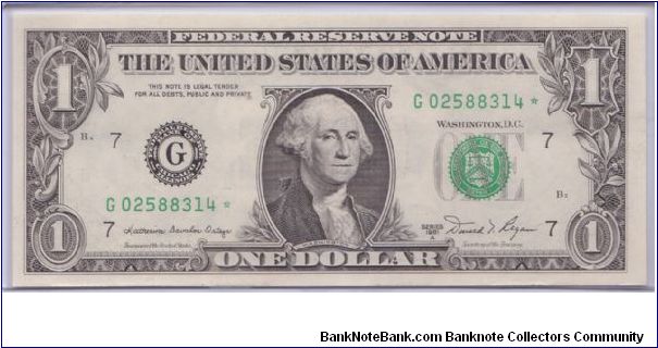 1981 A $1 CHICAGO FRN


**STAR NOTE**

**1ST NOTE OF CHANGEOVER PAIR** Banknote