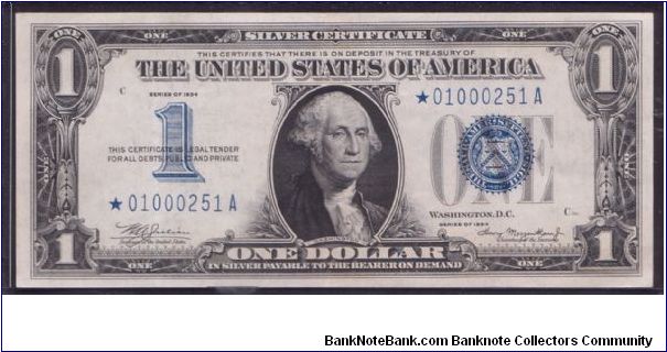 1934 $1 SILVER CERTIFICATE

**STAR NOTE**

**FUNNY BACK** Banknote