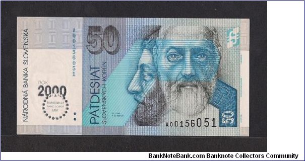 Millennium 
(Prefix A) 
Silver overprint & Total issued 168,750 .

Saints Cyril and Methodius, founder of Slavonic writing Banknote