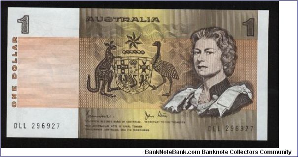 P-42d Australia 1 dollar, 1983 UNC.
Signatures, Johnson and Stone.
pv 5

I used to get 20 cents for lunch at school. That would get me a pastie and sauce, cordial drink, and a fruit chewy bar. To think that one of these could have once bought lunch for 5 people. Banknote