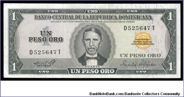 1975 0001 108 BC3 I 
Banknote (Billete): Dominican Republic 1975 1 PESO issued by the Banco Central de la Republica Dominicana
Signatures (Firmas): Diógenes H. Fernández and J. Seliman Bulos
Printer (Impresora): Thomas De La Rue 7 CO. LTD. P-108A, ER-338. Banknote