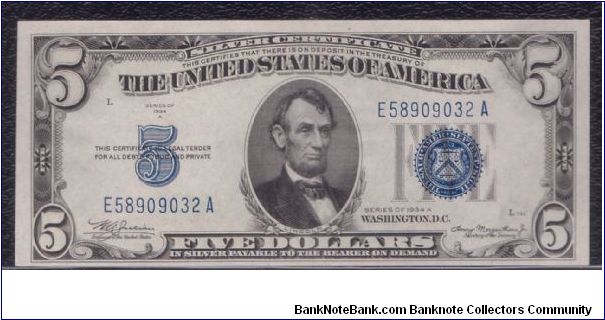 1934 A $5 SILVER CERTIFICATE

**MULE**

**PCGS 63 PPQ** Banknote