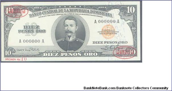 Specimen 10 Peso Banco Central ==> Emision: 1ra ==> Printer: TDLR  ===> Signatures: Lic. Ml. Ramón Ruiz Tejada  and Lic. Salvador Ortiz   ==> Denominations: 1952 (10, 20, 1, 5, 10) ==> by: clubnumismatico.com Banknote