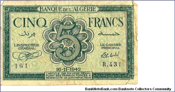 5 Cinq Francs Banknote