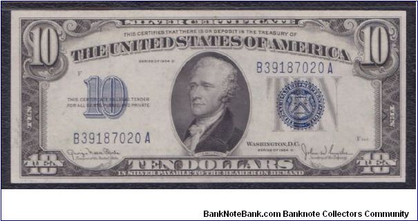 1934 D WIDE $10 SILVER CERTIFICATE

**PMG 65 EPQ**

**GEM UNC** Banknote