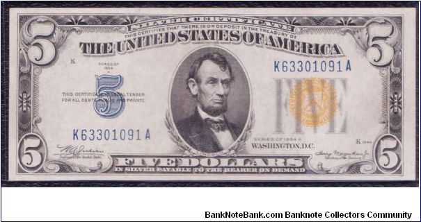 1934 A $5 SILVER CERTIFICATE

**NORTH AFRICA WW II ISSUE** Banknote