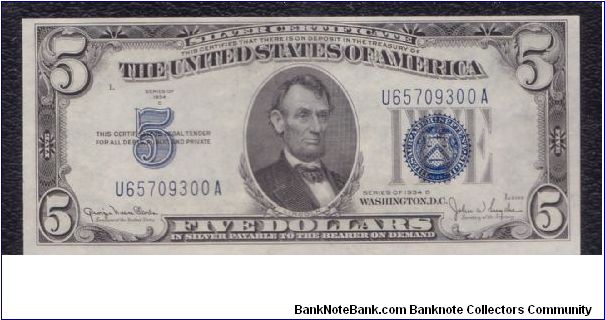 1934 D WIDE II $5 SILVER CERTIFICATE

**PCGS 63 PPQ**

**CH NEW**

**THE RICKEY COLLECTION** Banknote