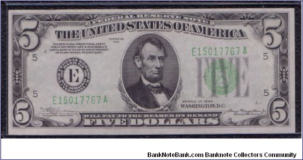 1934 $5 RICHMOND FRN Banknote