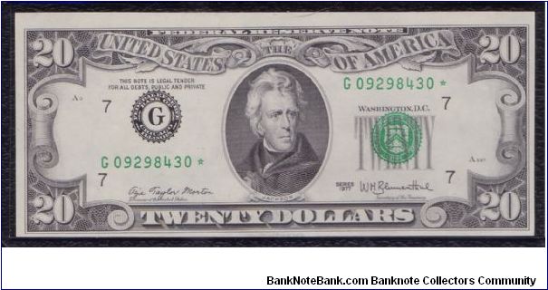 1977 $20 CHICAGO FRN

**STAR NOTE**

#1 OF 2 CONSECUTIVE Banknote