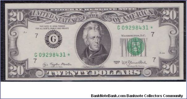 1977 $20 CHICAGO FRN

**STAR NOTE**

#2 OF 2 CONSECUTIVE Banknote