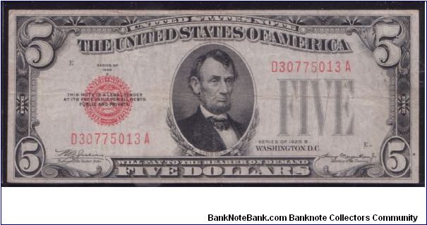 1928 B $5 LT

**RED SEAL** Banknote