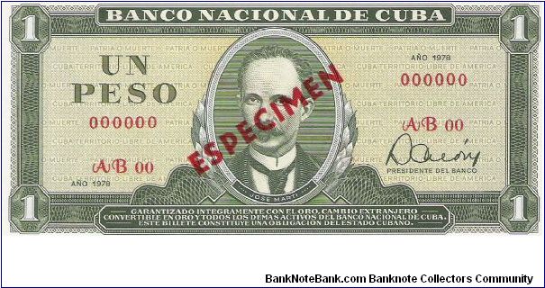 1 Peso Specimen Banknote with Serial # 000000 Banknote