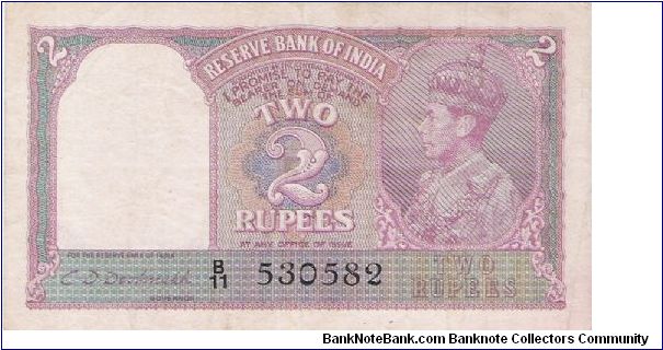 Rupees 2 British India, King George VIth, Banknote