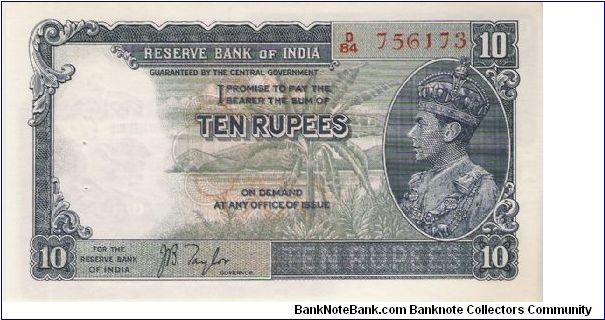 Rupees 10 British India Banknote, King Georg VIth, Profile Portrait, Gem Of A Note. Banknote