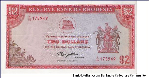 Two Rhodesian Dollars, Present Day Zimbabwe Banknote