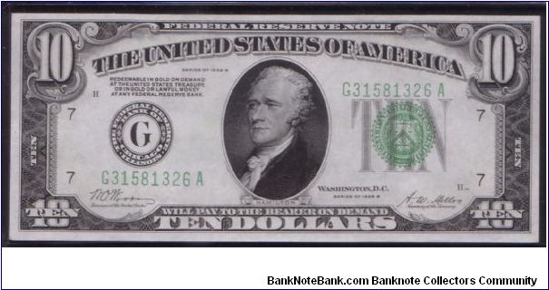 1928 B $10 CHICAGO FRN 

**DARK GREEN SEAL** Banknote