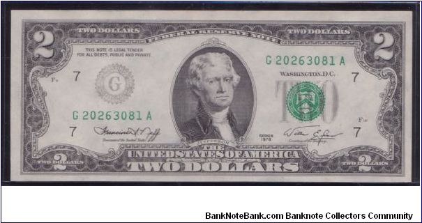 1976 $2 CHICAGO FRN 


**UNDER INKED FEDERAL RESERVE SEAL** Banknote