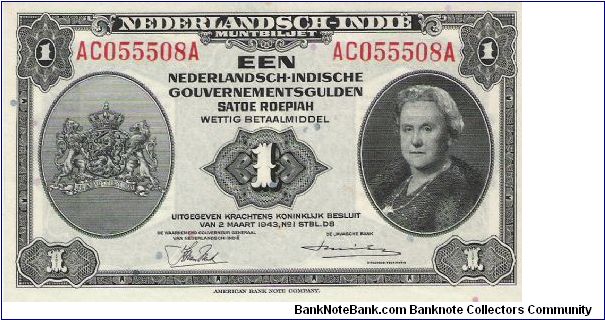 1 Guilden, Dutch East Indies Banknote,Japanese Occupation. Banknote