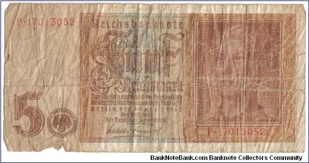 Germany, 5 Reichsmark, 1st August 1942 Banknote
