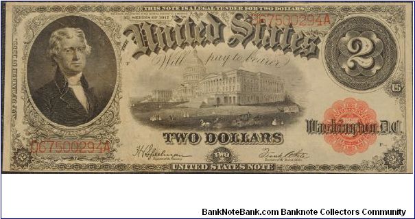 2 dollar legal tender note Banknote