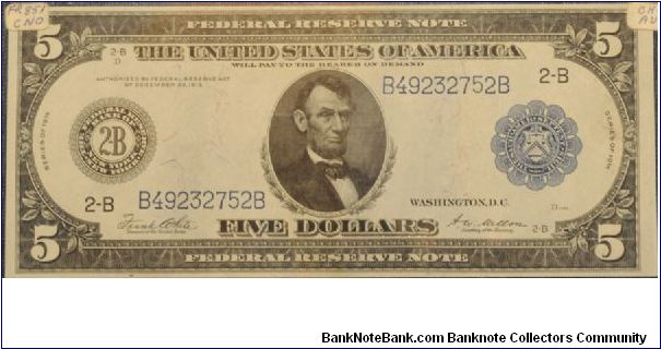 5$ Federal Reserve Note - 2B New York Banknote