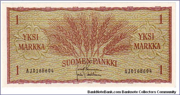 1 Markka AJ-serie

This money has been made of 15,000 pieces

Banknote size 142 X 60mm (inch 5,59 X 2,362)

This note is made of 1970 Banknote