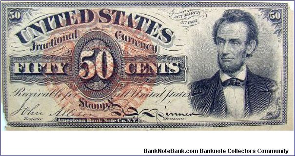 Fractional Currency
Fifty Cents
Lincoln
Fourth Issue Banknote