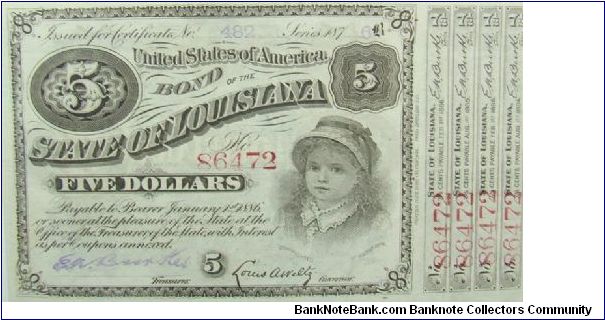Louisiana Five Dollar Interest Bearing Note Banknote